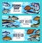 Vector sketch banners of fish for fishing shop