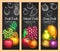 Vector sketch banners of fresh exotic fruits