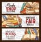 Vector sketch banners vintage books shop fair