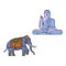 Vector sketch buddha statue, decorated elephant