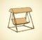 Vector sketch drawing bench-swing with a sun canopy