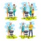 Vector sketch family at bbq party scenes set