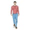 Vector Sketch Fashion Male Model in Trousers and Longsleeve Shirt