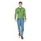 Vector Sketch Fashion Male Model in Trousers and Longsleeve Shirt
