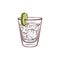 Vector sketch gin tonic glass with lime slice