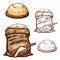 Vector sketch icons of baking flour bag and bread