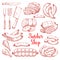 Vector sketch icons of butchery meat products