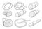 Vector sketch icons of butchery meat products