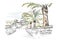 Vector sketch illustration European city embankment Croatia palm