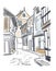 Vector sketch illustration European city Germany town centre