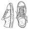 Vector Sketch Illustration - Pair of Casual Gumshoes. Top and Side View