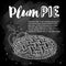 Vector sketch plum pie recipe, line art, hand drawn illustration for cook bookon a chalkboard