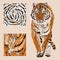 Vector sketch of walks bengal tiger.Seamless leo pattern.Animal print.Wildlife. - Vector.