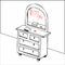 Vector sketch of a wooden chest of drawers with a mirror. Hand-drawn, outline, bedroom furniture, a place to store household items
