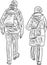 Vector sketches of couple citizens walking outdoors