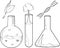 Vector sketches of laboratory tubes, flask chemistry tools.