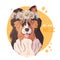 Vector sketching illustrations. Portrait of collie dog with a wreath of daisies