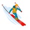 Vector skier cartoon flat style. Man in the ski resort. Winter sport activity. Simple characters. Isolated on white