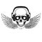 Vector skull in headphones with wings. Logo for shirt, musical poster