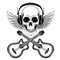 Vector skull. King of rock music. Heavy metal symbol with wings.