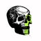 Vector skull, sketch, hand draw, pen, ink, relaxed, blots, black and green, suitable for prints on clothing, t-shirt, Build