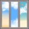 Vector sky banners with white clouds, flying kite