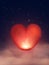 Vector sky lantern in the shape of a heart.