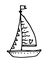 Vector small boat with a sailboat. hand-drawn doodle style sea boat with sail, garland and triangular flags with dot pattern and