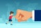 Vector of a small boy fighting back a giant fist, protecting himself from domestic violence