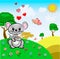 Vector.small mouse gray color holds wheat ears landscape cute holiday congratulations with Valentine`s Day