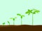 Vector Small trees of different sizes will grow on the ground, including green backgrounds. Environmental concepts