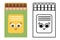 Vector smiling kawaii match box colored and black and white illustration. Burning stick icon. Flat style matchstick pack picture.