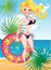 Vector smiling pretty Blond girl with inflatable quarter on the sunny beach