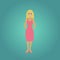Vector smiling standing young woman in pink dress