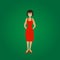 Vector smiling standing young woman in red dress