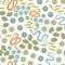 Vector Snakes and Flowers in Turquoise Blue Teal Green Orange Gold on White Background Seamless Repeat Pattern