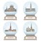 Vector snow globes with Amsterdam, Brussels, Stockholm and Copenhagen cities landmarks inside
