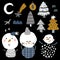 Vector snowman and tree set