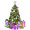 Vector Snowy Christmas Pine with Purple Decorations