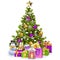 Vector Snowy Christmas Tree with Purple Decorations