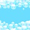 Vector soap bubbles blue banner background.