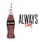 Vector soda drink poster. Always cool sketch bottle. Glass bottle of unhealthy drink. Graphic banner modern advertising.