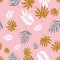 Vector soft pastel tropical leaves seamless pattern repeat.