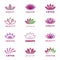 Vector spa, boutique, beauty salon, cosmetician, shop, yoga class, hotel and resort logo set with lotus flowers