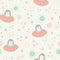 Vector space cats pink seamless repeat pattern background.