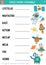 Vector space word scramble activity page. English language game with astronaut, star, rocker, planet, alien for kids. Astronomy