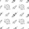 Vector spaceship seamless cartoon pattern. Black and white hand drawn doodles with spaceship, rocket for paper, textile, handmade