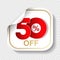 Vector special sale offer. White tag with red 50 % off. Discount offer price label. Square sticker, coupon.