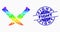 Vector Spectral Pixelated Knife Pair Icon and Grunge Fight Stamp