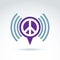 Vector speech bubble with peace symbol from 60th. Podcast sign o
